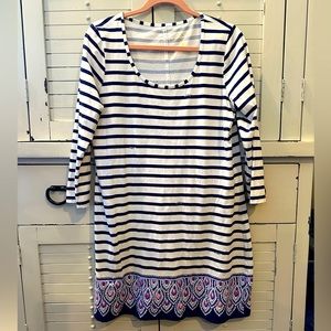 Lilly Pulitzer Beacon Dress Serene Stripe 100% Pima Cotton Size XL Women's